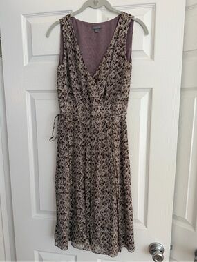 Ann Taylor Mauve Taupe Printed Sleeveless Wrap Midi Dress